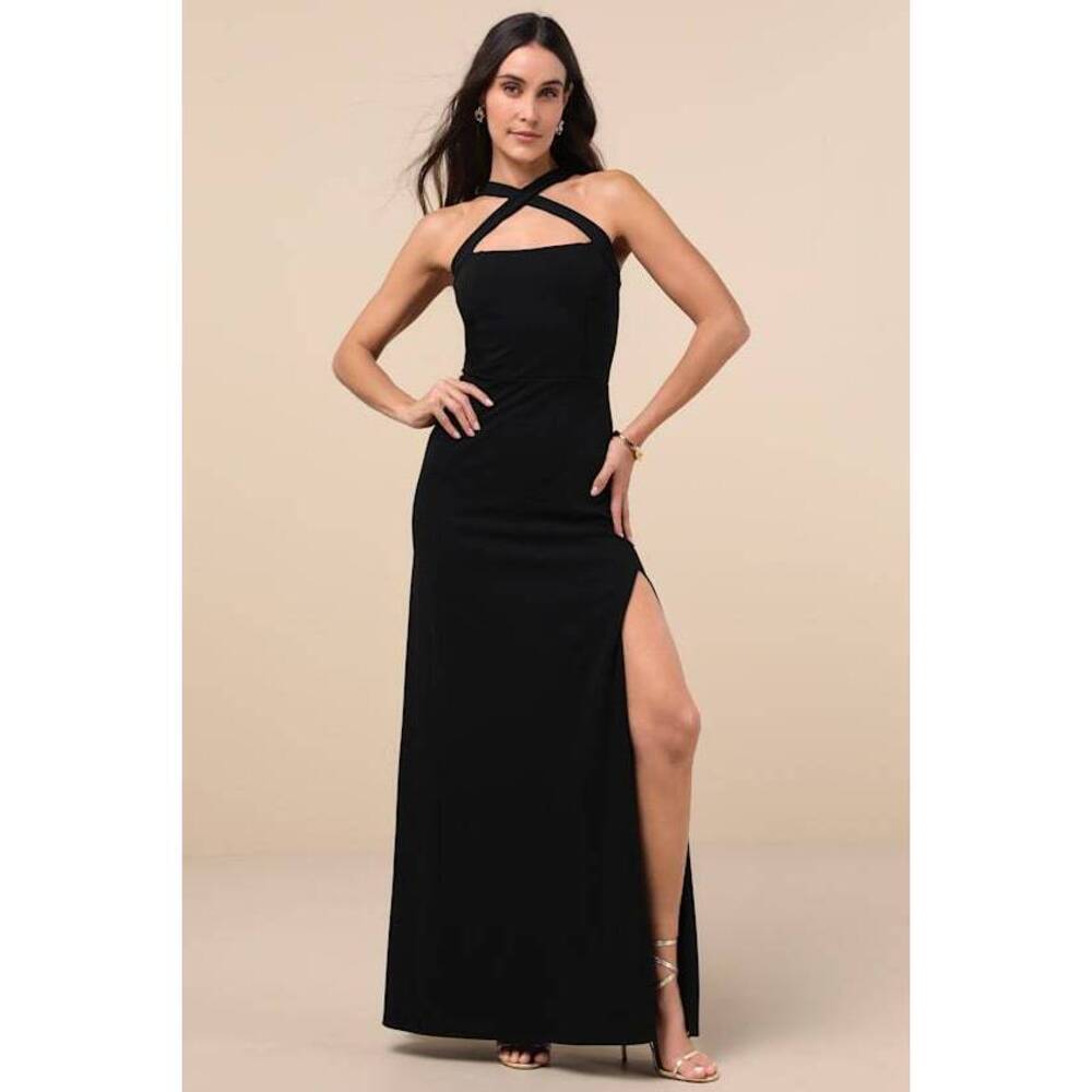 Lulus Perfectly Demure Black Backless Column Maxi Dress - Size XS